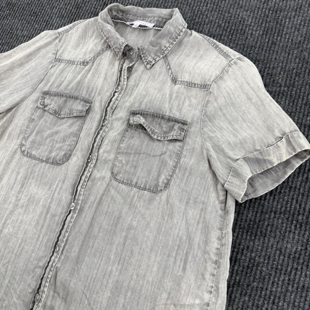 Jane + Delancey Womens Large Gray Lyocell Western Short Sleeve Button Up Shirt